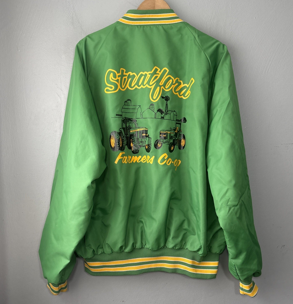 Vintage Dunbrooke John Deere Bomber Jacket Men Size XL Green Stratford Wisconsin
